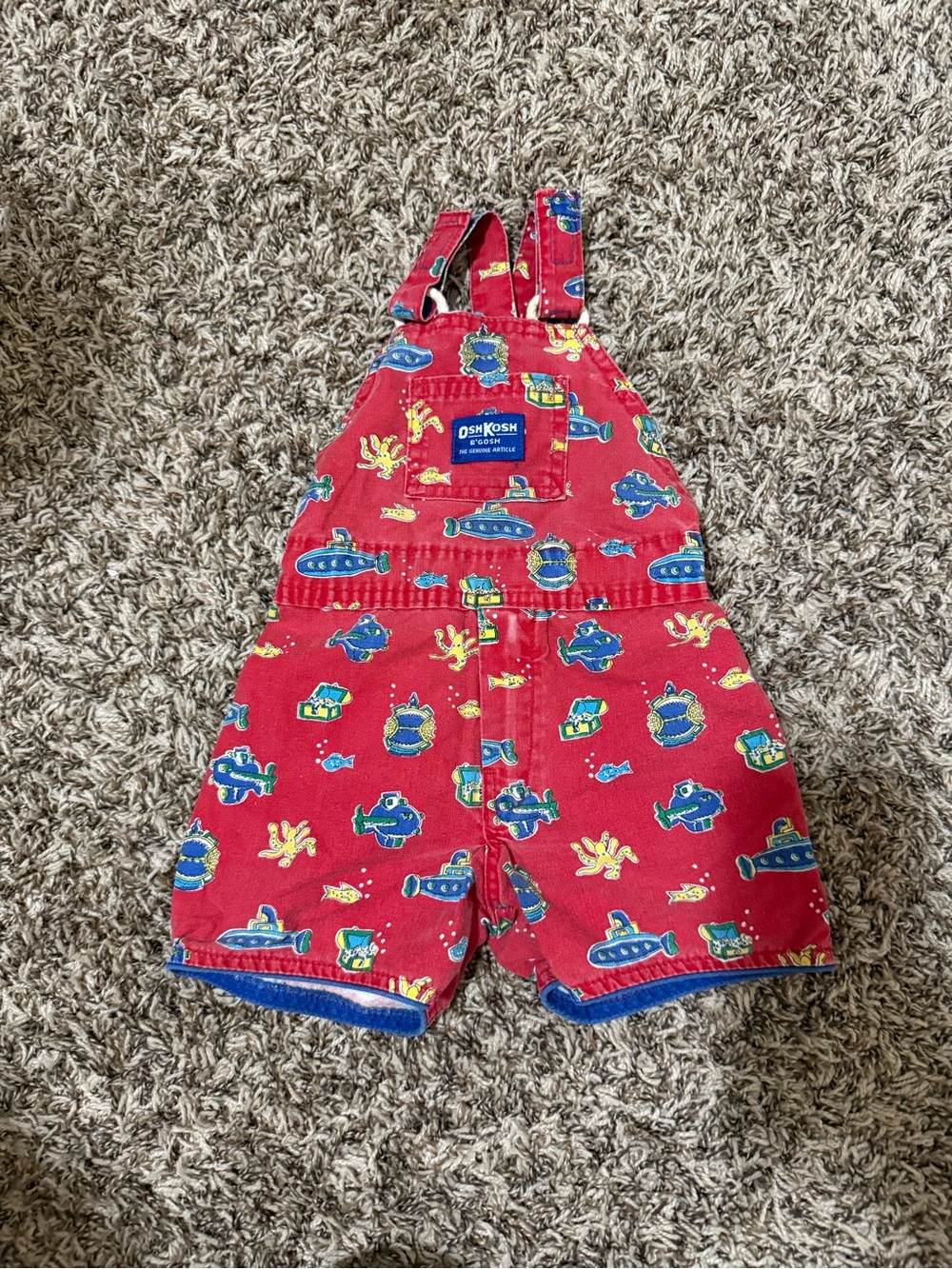 VTG OshKosh B'gosh Red Submarine & Sea Life Shortalls